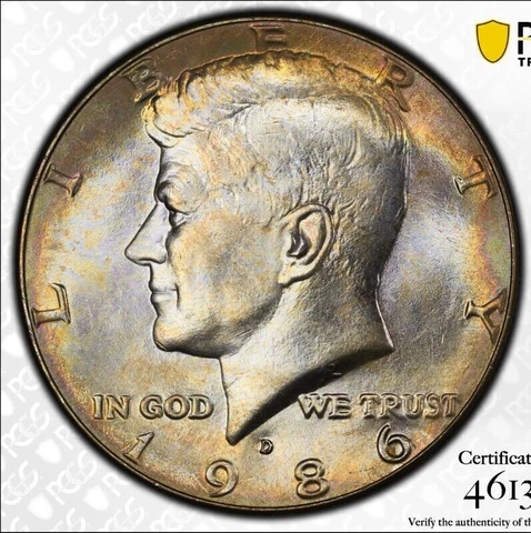 Trueview Rainbow TONED 1986 D MS 67+ John Kennedy Half Dollar PCGS Slab OCE 1054 Cover