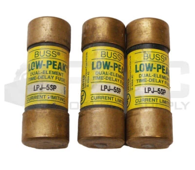 LOTE DE 3 FUSÍVEIS BUSSMAN LPJ-5SP TIME DELAY 5A 600VAC - Imagem 1 de 4