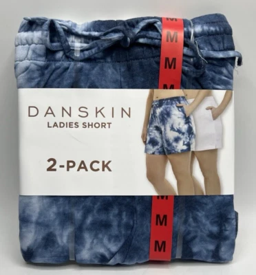 Shorts femininos tamanho M pele daninha pacote com 2 Netuno azul tingido/branco - Imagem 1 de 4