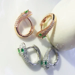 Sparkling Snake Earrings - Pave CZ Huggie Hoops - Rose Gold/Silver Tone Options - Picture 1 of 14