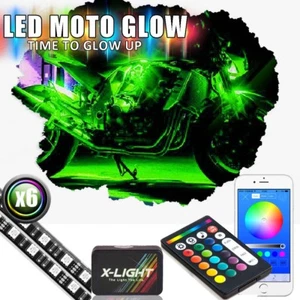6pc Motorcycle LED Under Glow Light Kit RGB-W Neon Strip Remote & App Control - Picture 1 of 9