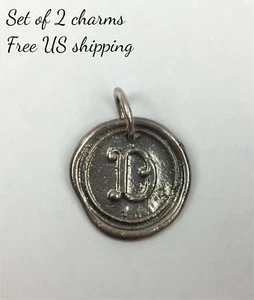 Waxing Poetic Sterling Silver Round Insignia Initial Letter D Charm Set of 2 - Picture 1 of 5