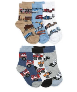 Jefferies Socks Boys Toddler Trains Trucks Cars Pattern Crew Ankle Socks 6 Pack - Picture 1 of 5