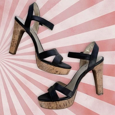 ANA Plataforma de Corcho Negro Criss Cross Correa de Tobillo 4.5” Tacón 6M Suela Sin Deslizable Foto 1 de 4