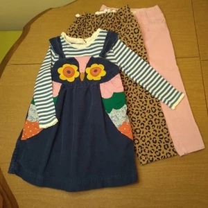 Mini Boden 2-3Y Owl Applique Blue Corduroy Pinafore Dress & 1 Shirt & 2 Pants - Picture 1 of 24