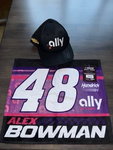 Sombrero de aliado autografiado por Alex Bowman y toalla de rally nueva con etiquetas - 48 Hendrick Motorsports - Imagen 1 de 4