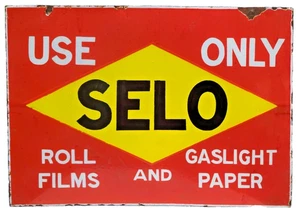 Vintage SELO Double Sided Enamel Sign 20x14" Roll Films Gaslight Paper Photo La, - Picture 1 of 4