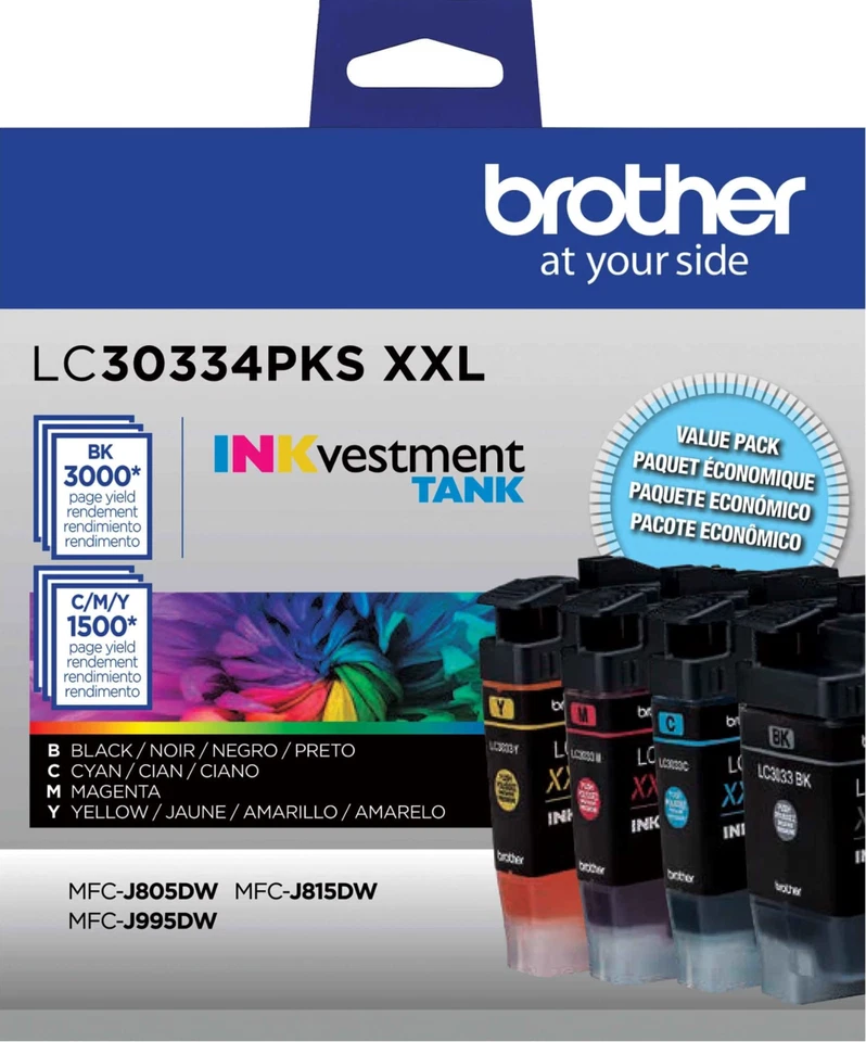New Genuine Brother LC3033XXL Black Cyan Magenta Yellow 4PK Ink Cartridges 2026 - Image 1 of 2
