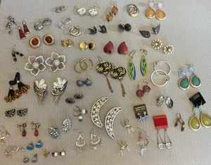 50 PAIR LOT Vintage Earring Sterling Silver Designer Dangle Hoop Clip Screw Stud - Picture 1 of 24