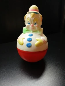 VINTAGE 1977 BANITOY ROLY POLY BABY CIRCUS CLOWN PLASTIC CHIME RATTLE ANTIQUE - Picture 1 of 6