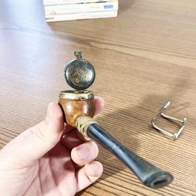 Pipe ancienne de chasse bavaroise – Bois et corne XIXe – Pipe artisanal - Photo 1/4