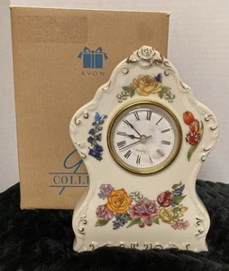 Vintage Avon romantische florale Porzellan Kaminuhr mit Box - Bild 1 von 8
