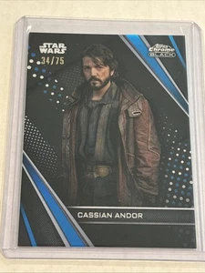 2023 Topps Star Wars Chrome Black Cassian Andor BLUE REFRACTOR #d 34/75 Rogue 1 - Picture 1 of 3