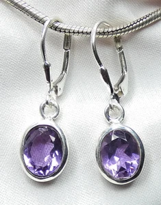 💜Ohrhänger 925 Silber Klappbrisur facettierter, ovaler  Amethyst beste Qualität - Bild 1 von 13