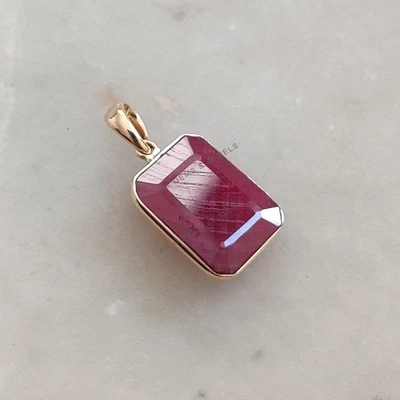 9.7ct Natural Ruby Pendant 14K Gold Minimalist Bezel July Birthstone Jewelry - Image 1 of 4