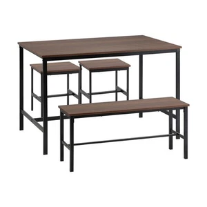 Industrial Dining Table 4 Seaters with Kitchen Bench Chairs Natural - Picture 1 of 7