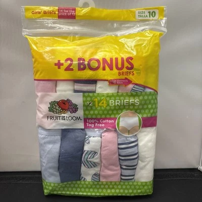 Fruit Of the Loom Girls' Tagless 100% Cotton Brief Underwear, 12+2 Bonus Pack  - Image 1 of 3
