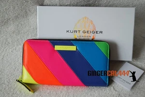 Portafoglio Kurt Geiger Brixton in pelle neon a righe arcobaleno con cerniera prezzo consigliato £ 99 regalo - Foto 1 di 6