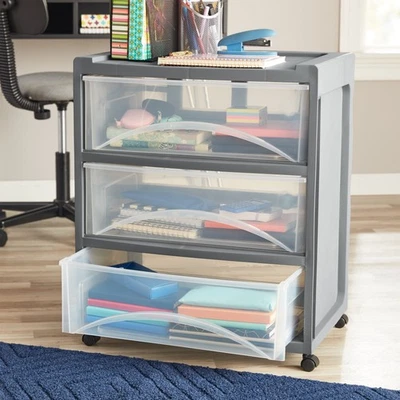 Mainstays 3 Drawer Wide Storage Cart, Gray,Versatile Storage,Easy Maintenance - Image 1 of 4