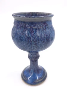 NICE Cobalt Blue Ceramic Wine Goblet Glass Studio Art Pottery Handmade Glazed - Picture 1 of 3