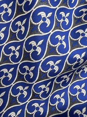 Fleur De Lis Blue & Silver Jacquard Reversible Poly Fabric 4.625 yds x 59” wide - Image 1 of 4