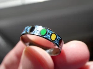 Southwestern Sterling Silver Crushed Stone Enamel Design Band Ring 925 Size 7.25 - Picture 1 of 16