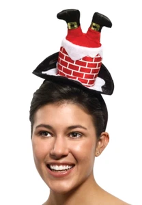 Funny CHRISTMAS SANTA STUCK IN CHIMNEY HAT HEADBAND Adult Elf Costume Cap Boots  - Picture 1 of 6