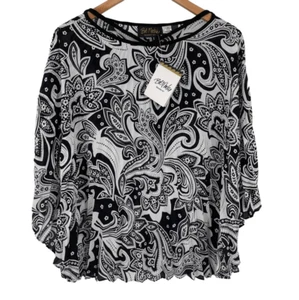 Bob Mackie Wearable Art Paisley Pleated Caftan Top Women Small Black White NWT - Picture 1 of 7