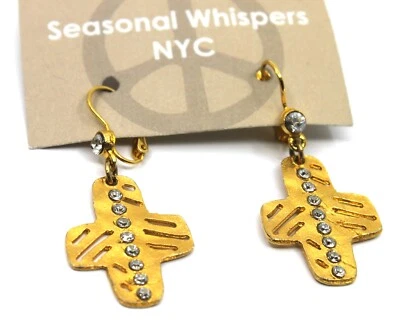 Pendientes colgantes cruzados de oro con susurros de temporada cristales de Swarovski #2 Foto 1 de 4