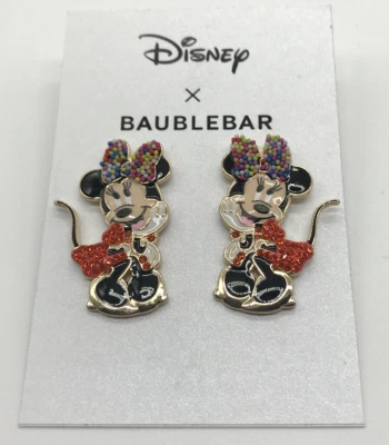 Disney X Baublebar Enamel Crystal Beaded Minnie Mouse Pierced Earrings New - Image 1 of 3