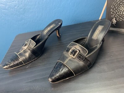 Brighton Precia 9 Black faux croc pebbled Leather Kitten Heel Shoes - Image 1 of 4