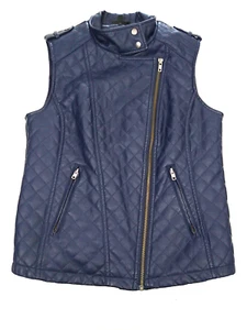 Apt 9 Women's Blue Quilted VEST Faux Leather ~ Size M 34 Biker Style - Picture 1 of 11