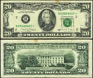 FR. 2076 B* $20 1988-A Federal Reserve Note B-* Block VF Star - Stain - Picture 1 of 3