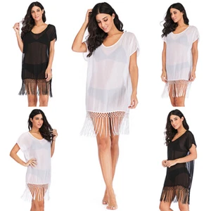 Women's Beachwear Swimwear Bikini Beach Wear Cover Up Summer Tassel Dress Tops - Foto 1 di 11