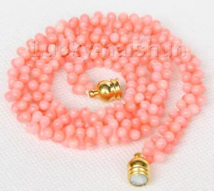 NEW Choker 16" 9mm bone shape pink coral necklace magnet clasp j9768 - Picture 1 of 3