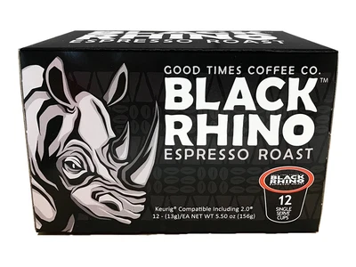 GOOD TIMES COFFEE COMPANY Black Rhino Espresso Coffee Single Serve Cups for Keurig K-Cup Brewers, 12 Count