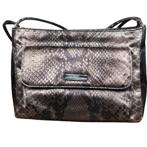 Vintage Y2K Jones New York Snake Python Double Strap Shoulder Bag Brown Purse - Picture 1 of 12