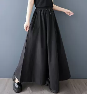 2025 Summer Womens High Waist Loose Casual A-line Black Long Skirts - Picture 1 of 7