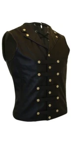 Mens Waistcoat Black Leather Victorian Corset Steel Boned with Garment Chest 48" - Picture 1 of 3