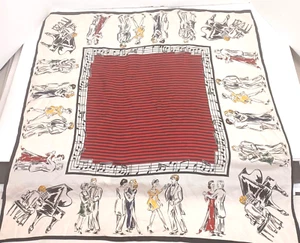 Vintage 50er Jahre rot schwarz weiß 26 1/2"" Schal tanzen Paare musikalische Notizen Design - Bild 1 von 8