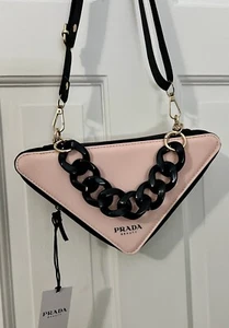 PRADA Beauty Triangle Crossbody Chain Bag Pink Logo Makeup Cosmetic Pouch Purse - Picture 1 of 3