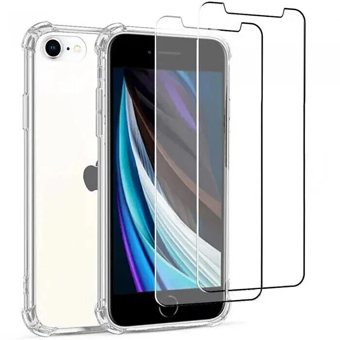 EF.GLOBE-TRADING Coque Etui Housse + Vitre Verre Trempé pour iPhone SE 2022 / SE 2020 / 8 / 7