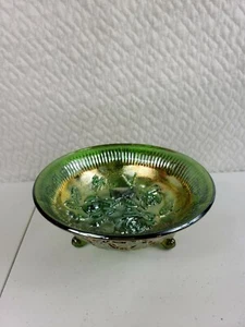 Imperial ROSE Green Gold Carnival Glass Footed Bowl - Picture 1 of 8