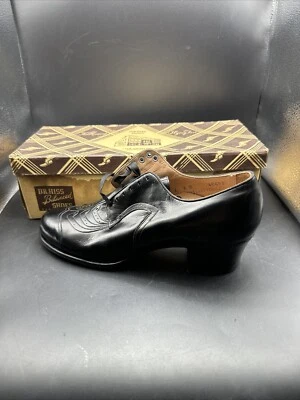 Sapato Oxford Feminino 1940's Couro Preto com Cadarço Dr. Hiss Ponta das Asas 6 B Bom Novo em folha - Imagem 1 de 4