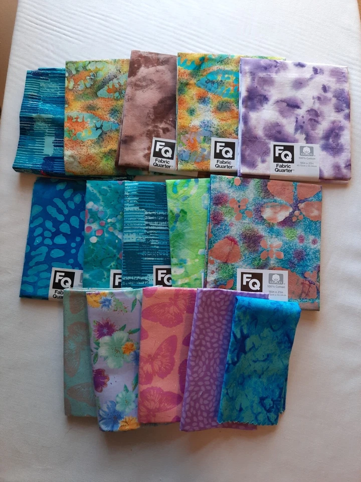 15x Fat Quarters: Tie Dye, Batik, Floral, Glitter Fabric - Image 1 of 1
