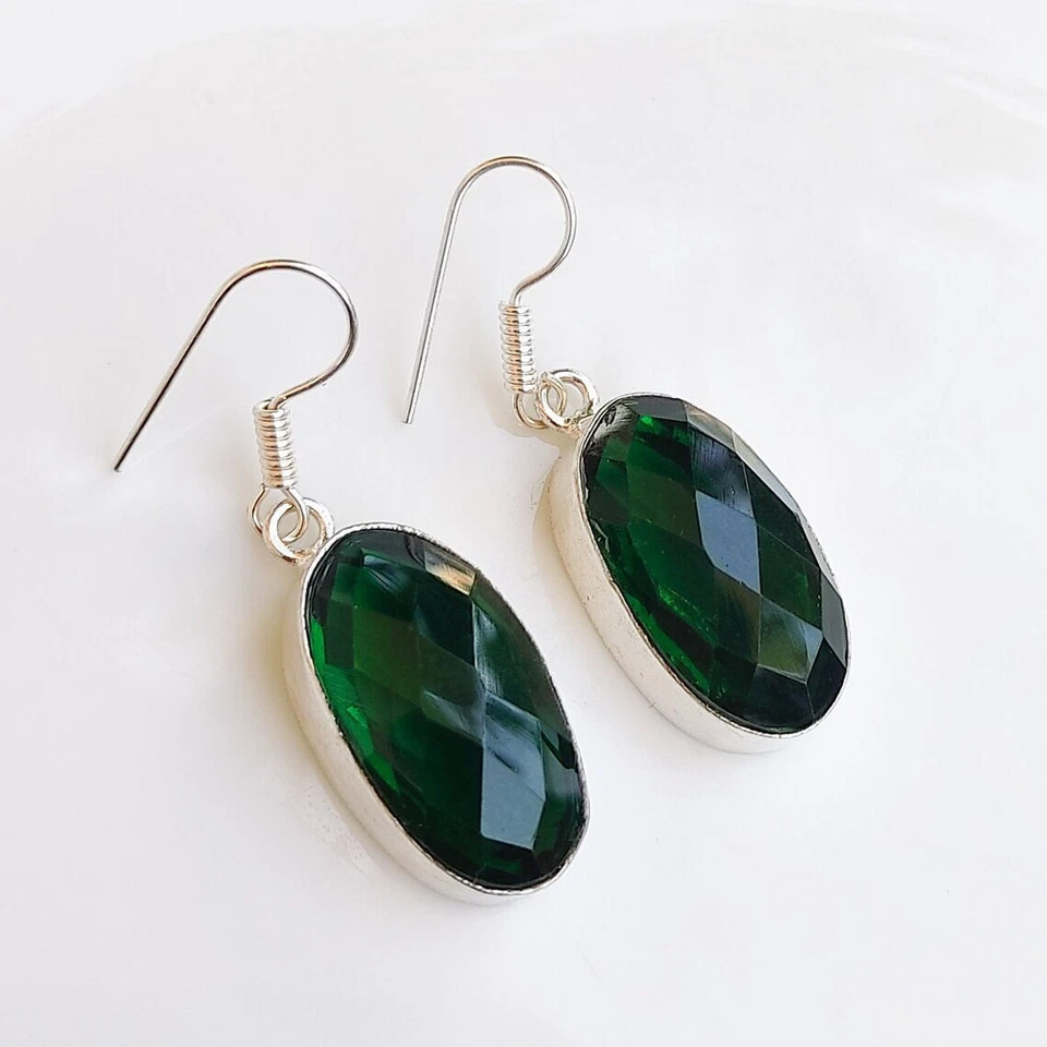 Increíble pendiente hecho a mano de plata de ley 925 con piedras preciosas de diopsido U-9 Foto 1 de 4