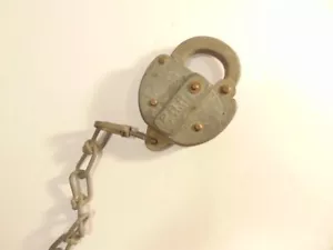 vintage PRR railroad Slaymaker brand pad lock with small section of chain - Picture 1 of 8