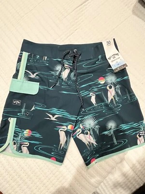 Billabong 73 Pro Nuevo con Etiquetas Para Hombre Azul Cigüeña Hawaiana Board Shorts W30 Longitud 18” Foto 1 de 4