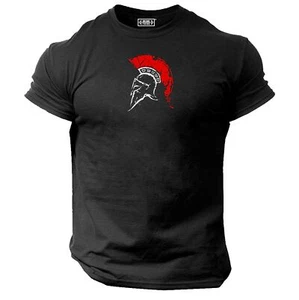 Spartan Helmet T Shirt Gym Clothing Bodybuilding Training Workout Warrior Top - Picture 1 of 10