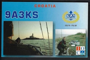 TARJETA QSL "9A3KS, 09, Foto de Isla/Faro/Barco, Antena/Radio", Croacia (Q8505) - Imagen 1 de 2